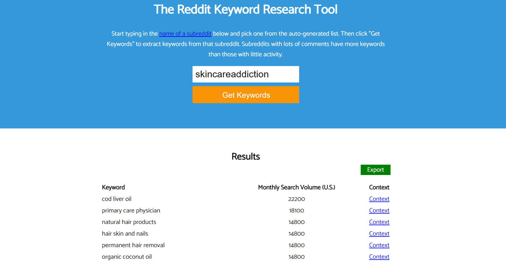 Reddit Keyword Research Tool